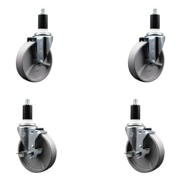 Service Caster 5'' Semi Steel Wheel Swivel 1-3/8'' Expanding Stem Caster Set 2 Brakes, 4PK SCC-EX20S514-SSS-2-TLB-2-138 - main